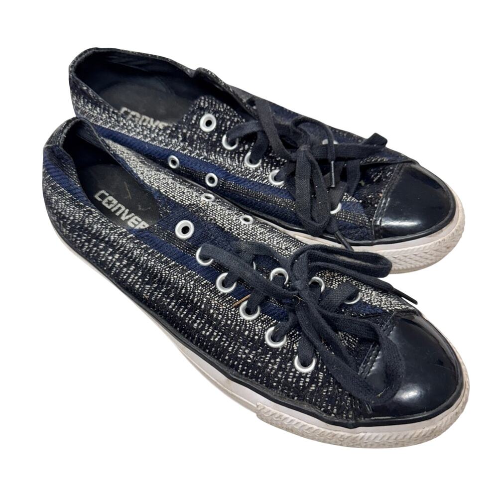 Converse All Stars Blue Black Knit Sneakers Womens 8 Casual Tennis Shoes Cap Toe